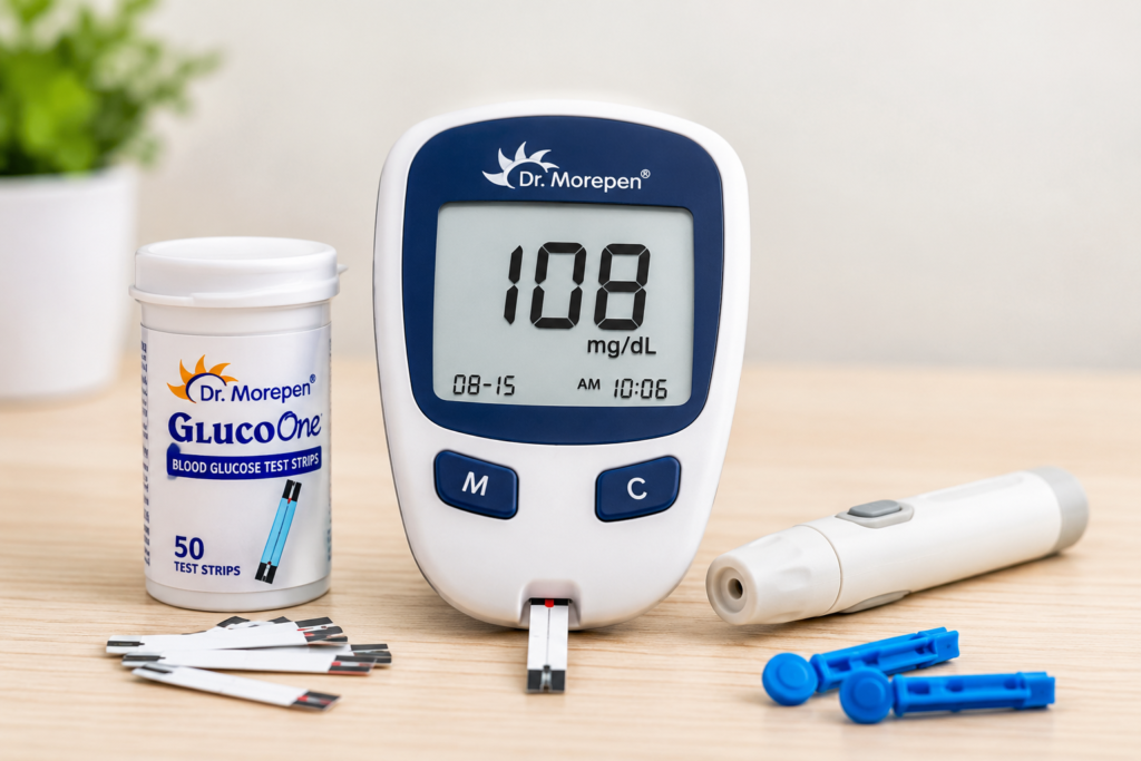 Glucometer blood sugar monitor for home use with test strips