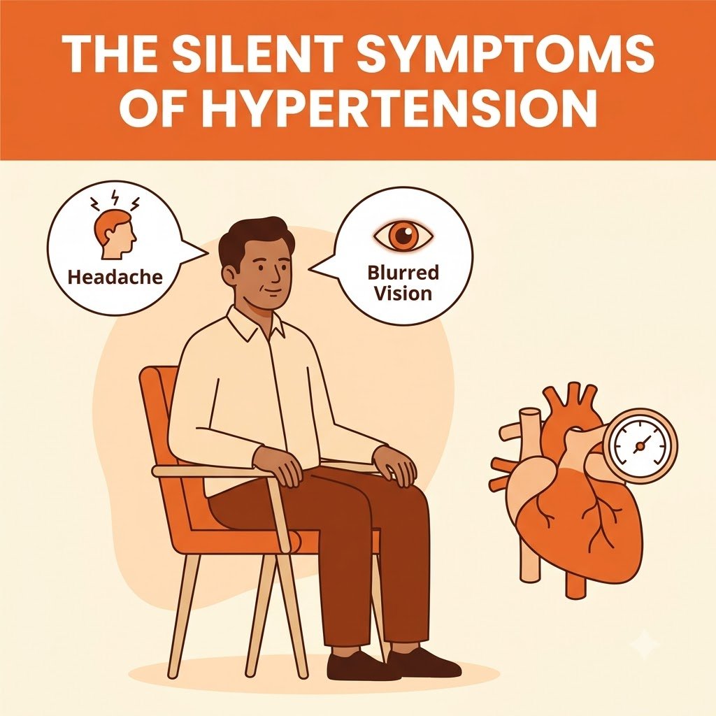 Illustration showing the silent symptoms of hypertension