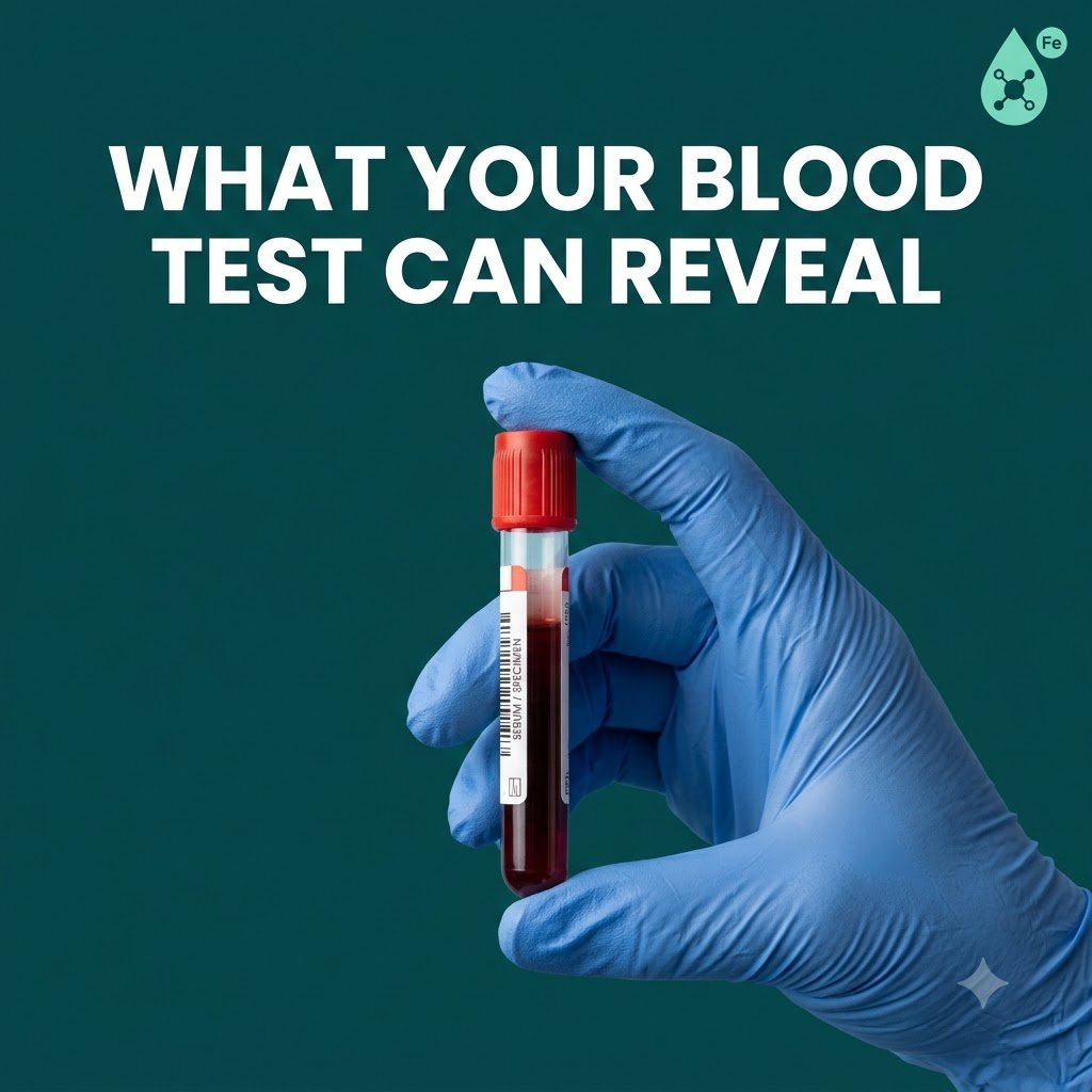 Lab technician holding a blood sample tube for an iron and ferritin test