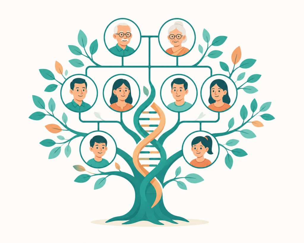 Illustration representing genetic and family history factors in diabetes