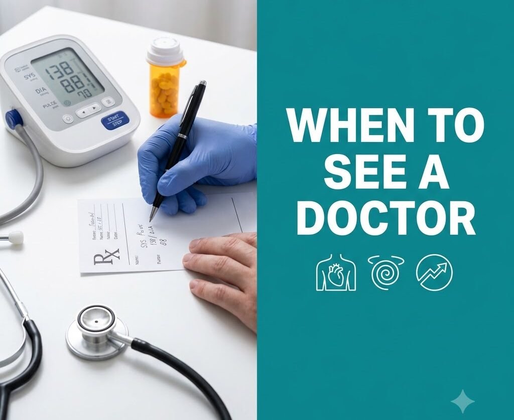 Split banner showing a doctor's consultation moment beside "When to See a Doctor" headline