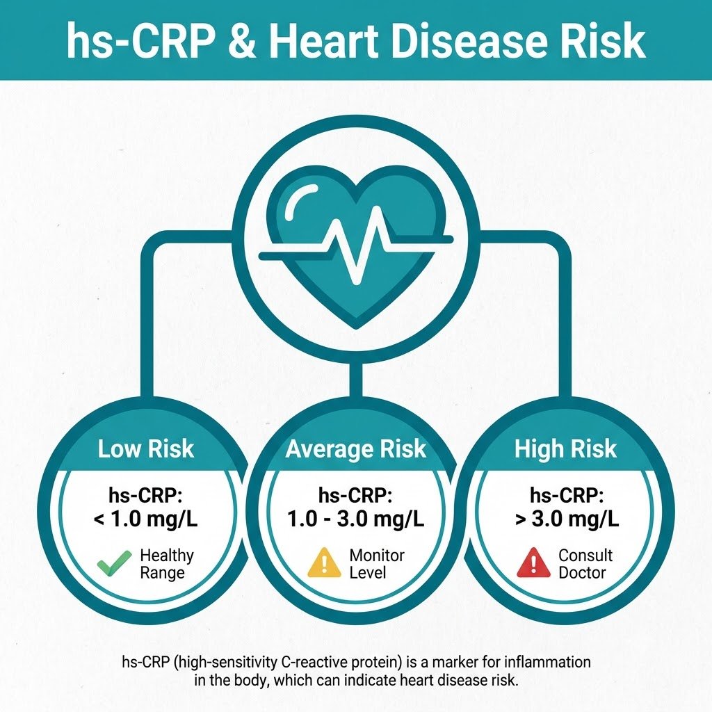 Infographic showing hs-CRP levels and associated heart disease risk category