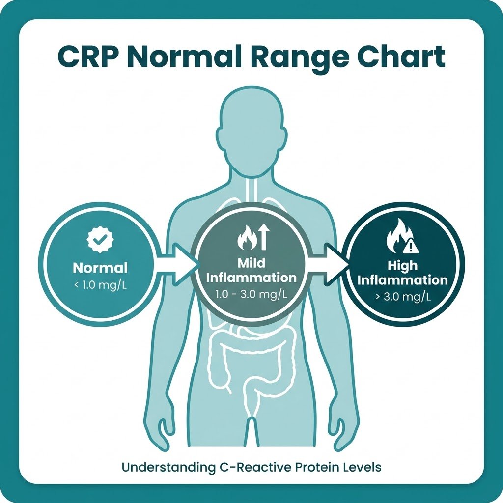 Infographic showing normal, mild and high CRP level ranges