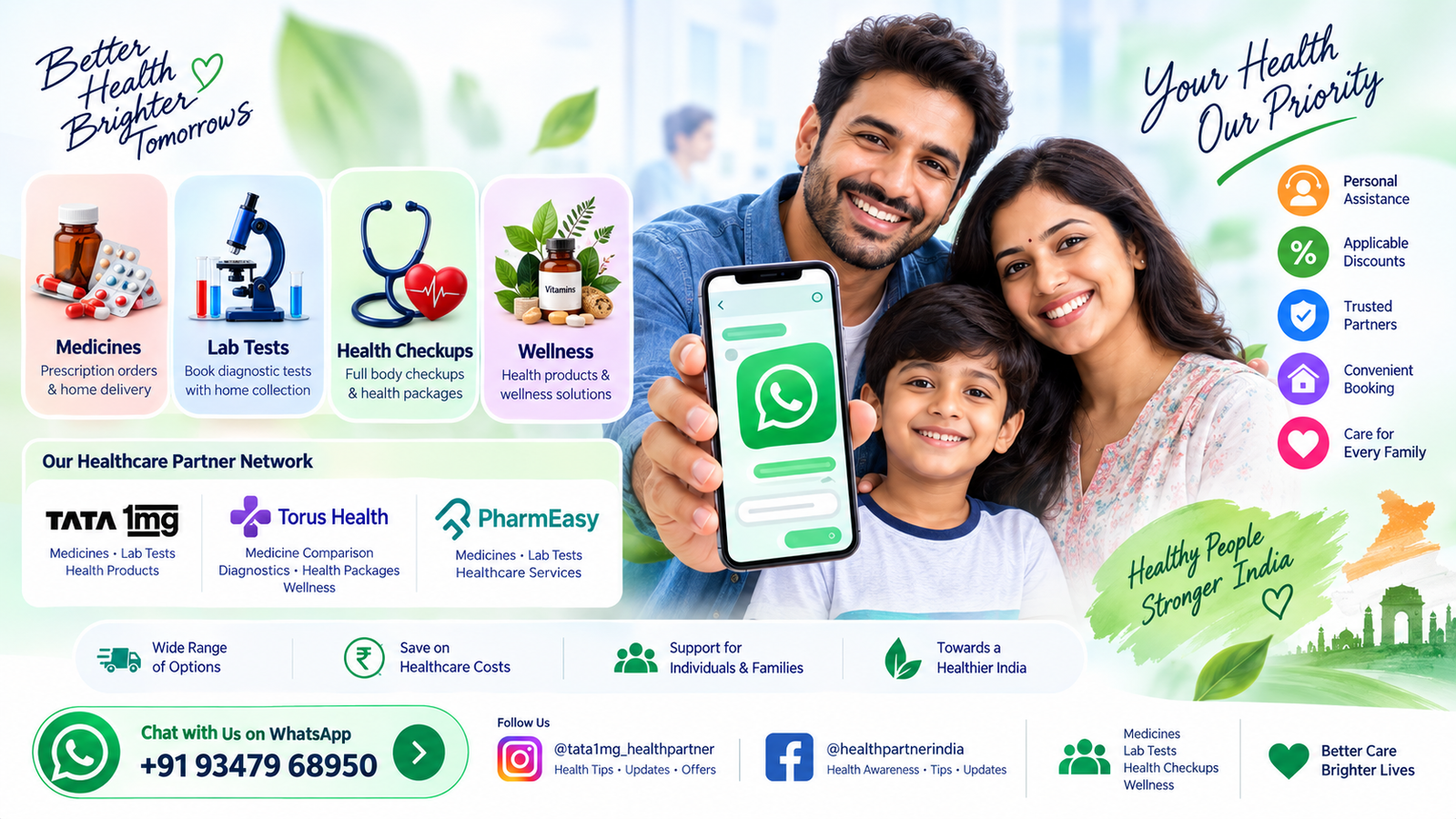 Old Home Indian family using HealthPartner India WhatsApp healthcare assistance for medicines lab tests and health checkups