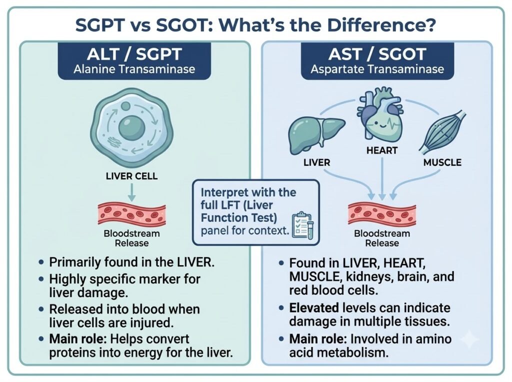 SGPT ALT versus SGOT AST comparison showing liver specificity and other tissues