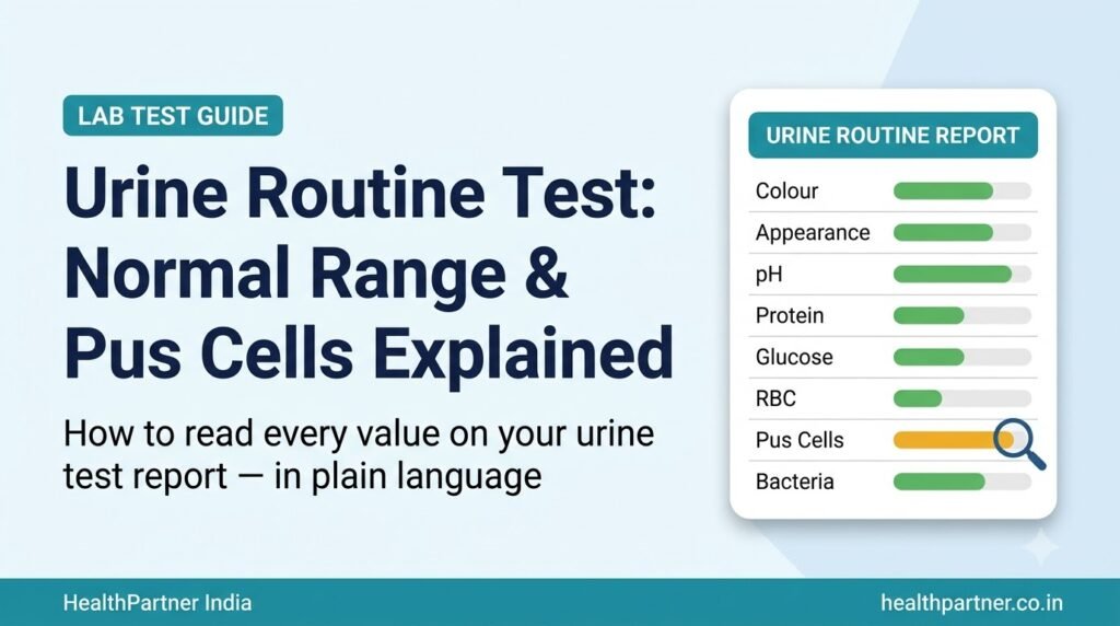 Urine Routine Test: Normal Range, Pus Cells & How to Read Your Report Illustration of a urine sample container and a microscope view used in a urine routine test