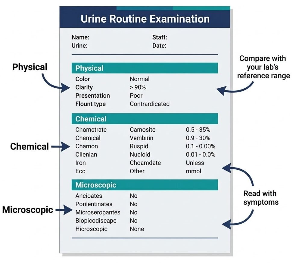 Urine Routine Test: Normal Range, Pus Cells & How to Read Your Report Infographic listing urinary symptoms that should be discussed with a doctor