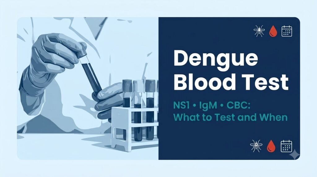 Dengue blood test guide covering NS1, IgM and CBC timing