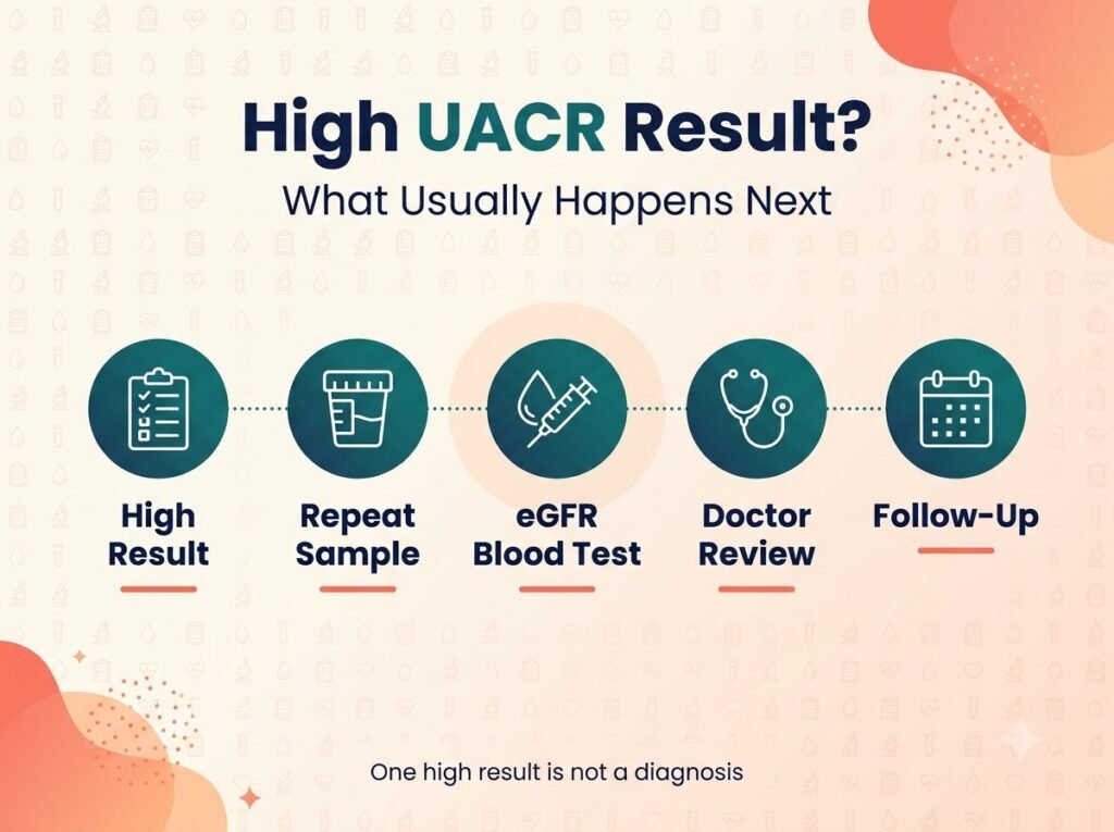 UACR Test Normal Range: Results, High Levels & Preparation Next steps after a high UACR result: repeat urine test, eGFR check, doctor review and follow-up