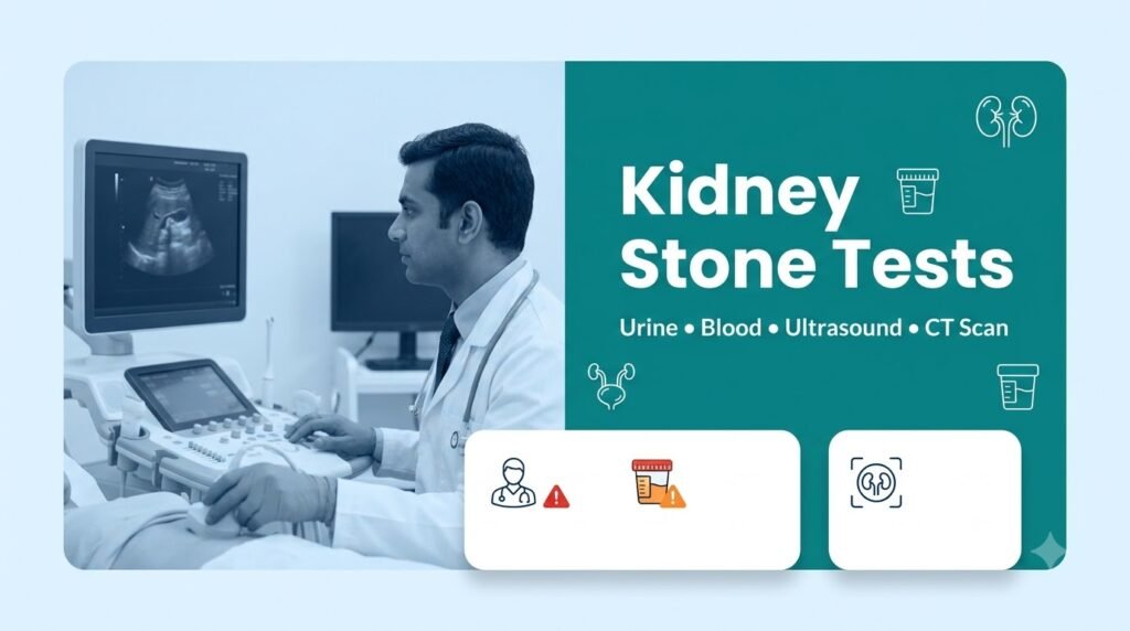 Kidney stone tests guide covering urine test ultrasound and CT scan
